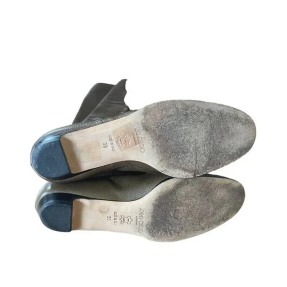 Jimmy Choo 7.5 Gathered LEATHER Riding Boots Knee High Flat Tall Gray Taupe - Picture 11 of 11